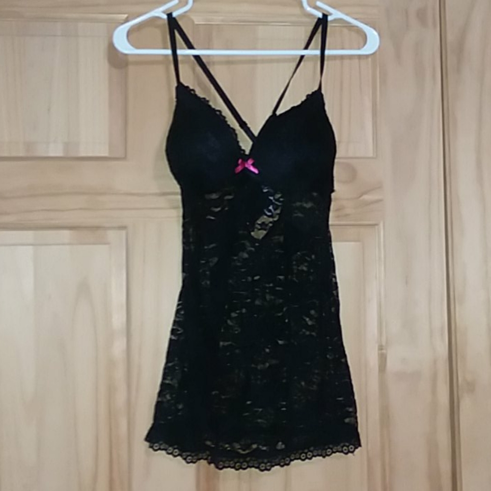 Black Lace Adjustable Teddy w/ Red Bow